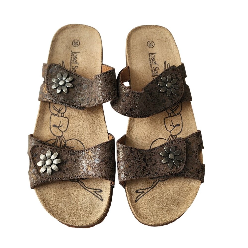 Josef Seibel Womens Slip-On Sandals With Floral Accents Size 38